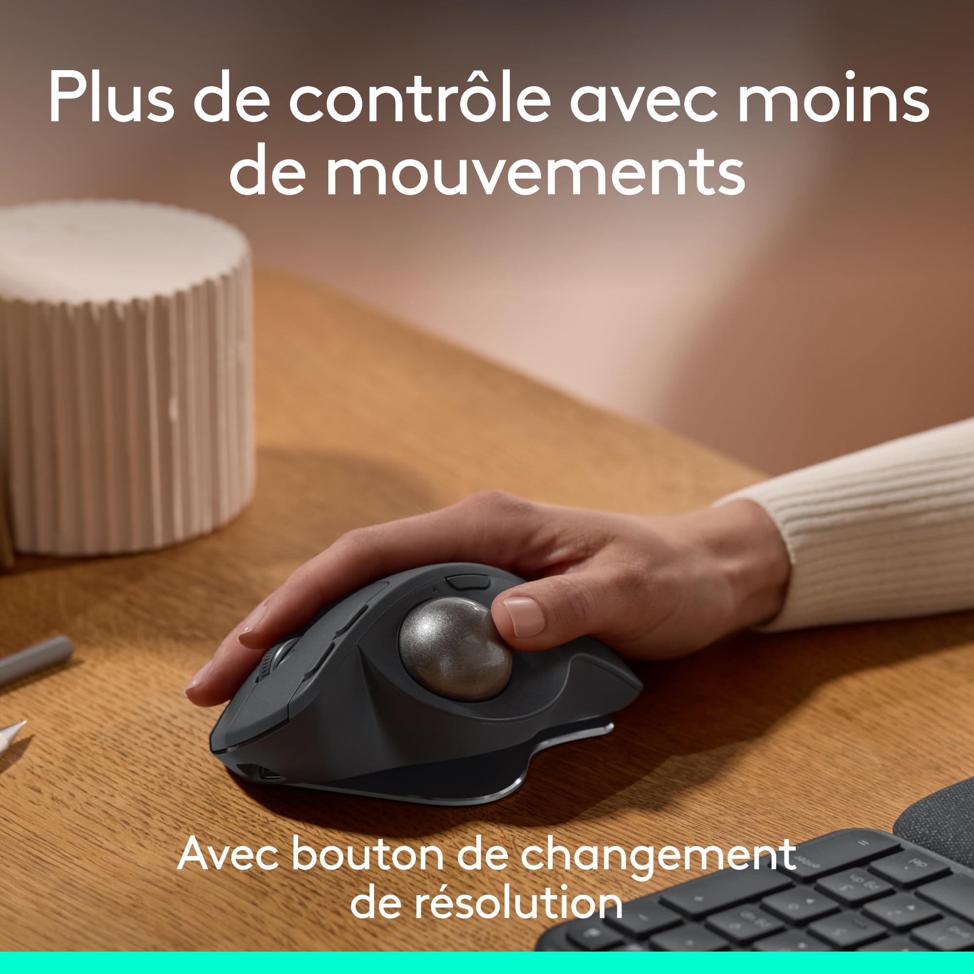 Logitech MX Ergo S souris trackball sans fil avancée | Mouse ergonomico wireless ricaricabile USB-C, Bluetooth, dongle crittografato, 6 pulsanti programmabili, PC/Mac - Grafite