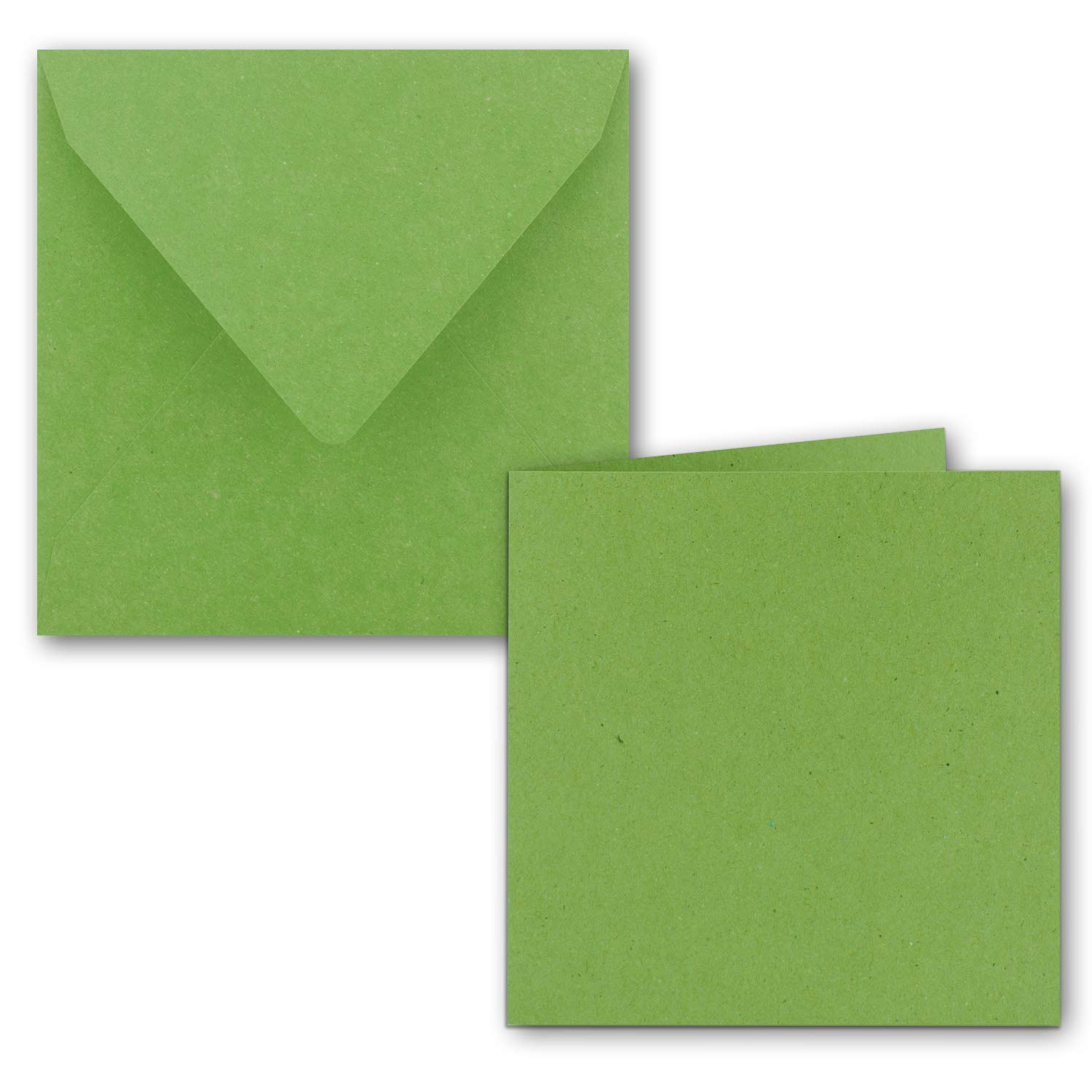 Zestaw 100 x kwadratowych kartek składanych z papieru typu kraft w kolorze jasnozielonym 15 x 15 cm – podwójne kartki i koperty z papieru pochodzącego z recyklingu – seria ekologiczna