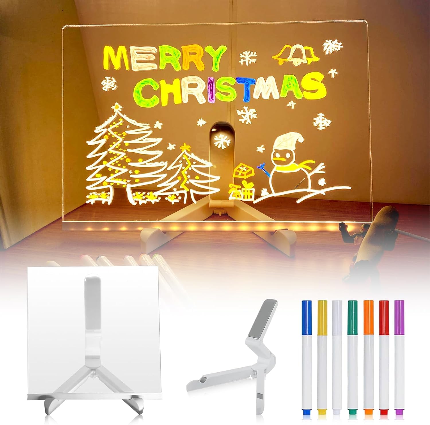 Led-notitiebord, led-berichtenbord met 7 kleuren stift/standaard, lichtgevende acryl berichtenbord, droog afwisbaar bord, acryl droogwisbord, led-tekenbord met verlichte standaard