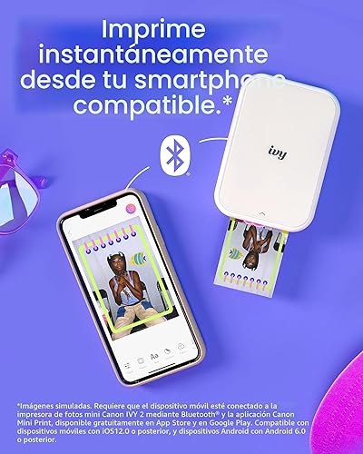 Miniatura 2 de Canon Ivy 2 Mini impresora fotográfica, impresión desde dispositivos iOS y Android compatibles, impresiones adhesivas, blanco puro