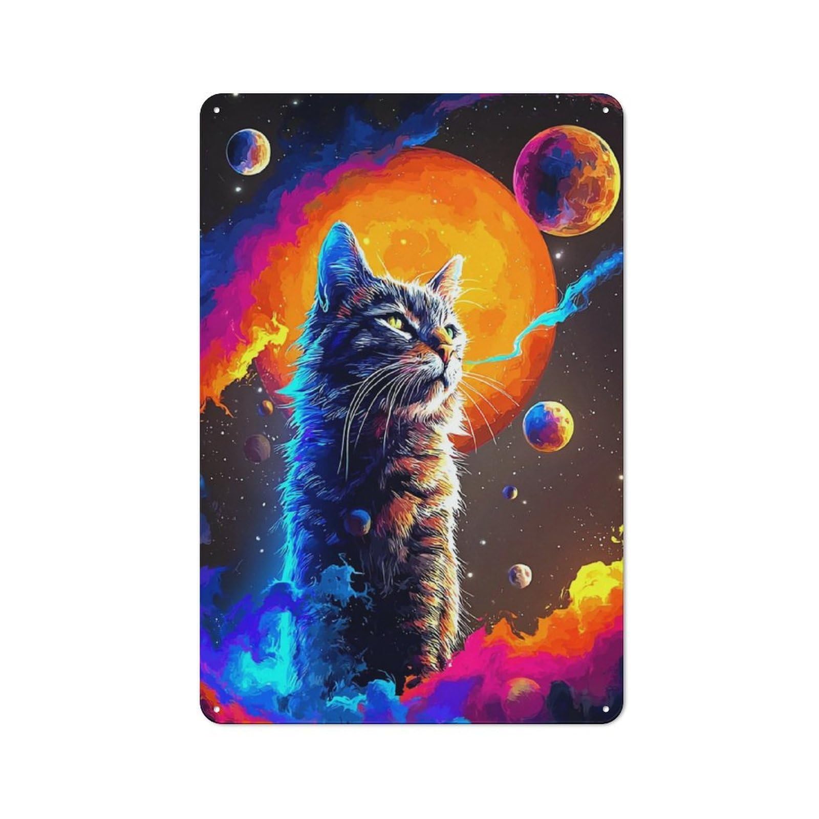 Junmoney Galactic Cat Adventure -3 Country Metal Sign With Design 30X20cm, Farmhouse Farmhouse Wall Decor For Kitchen, Cottage, Porch Or Garden Room