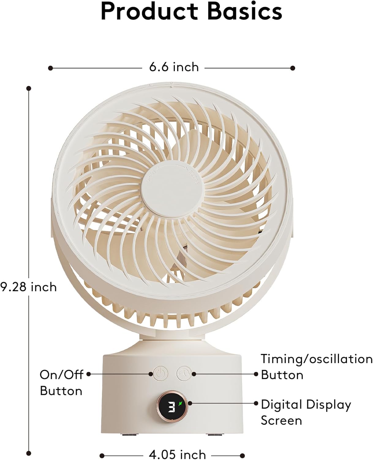 Desk Fan, Small Oscillating Fan for Bedroom, 9 Inch Table Fans Quiet,Desk Air Circulator Fan with 3 Speeds, 4H Time, Rechargeable Fan for Office/Dorm/Room-Beige - Image 8