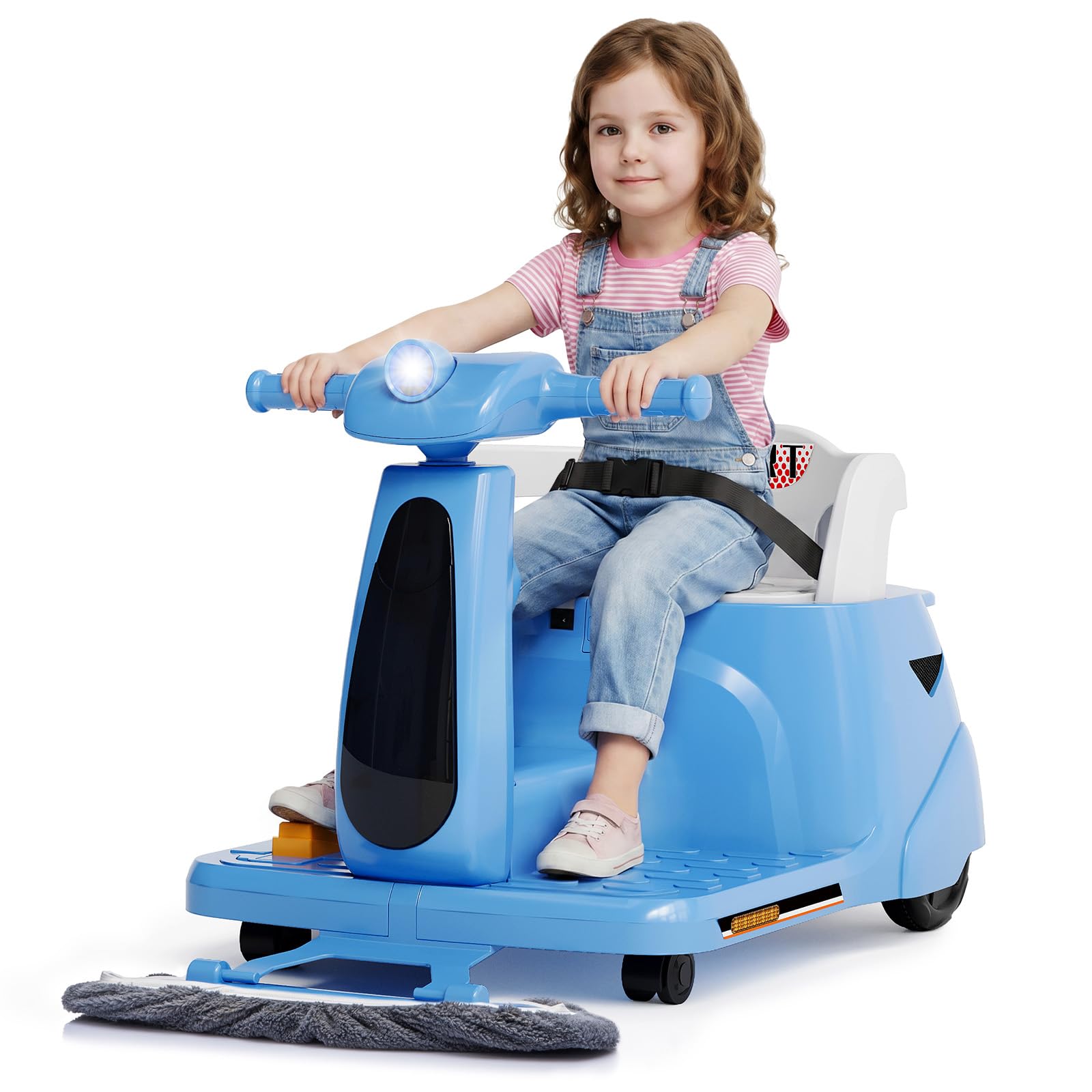 Garvee 12V Kids Electric Car with Detachable Mop, Kids Ride on Car with Parent Remote Control, Bluetooth, USB & LED Lights, Sky Blue