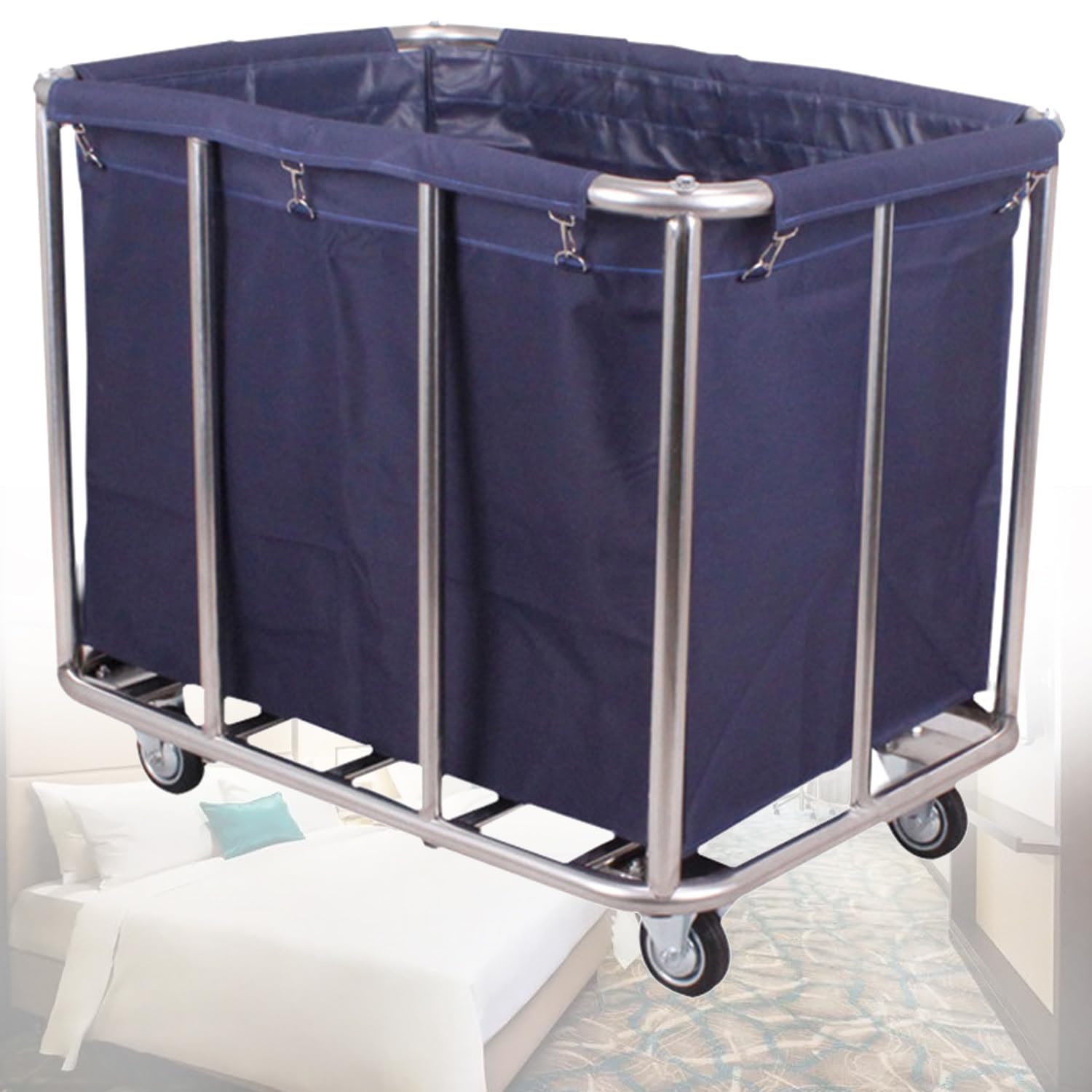 Chariot à linge avec sac amovible en lin épais pour blanchisserie