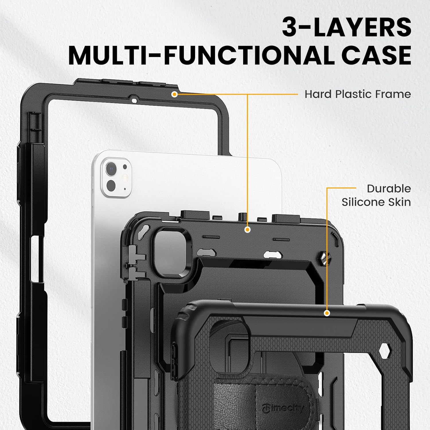 timecity Case for iPad Pro 11 Inch M5 2025 / M4 2024, 360° Rotating Stand, Pencil Holder & Wireless Charging, Shockproof with Screen Protector & Shoulder Strap -for Designers & Professionals,Black