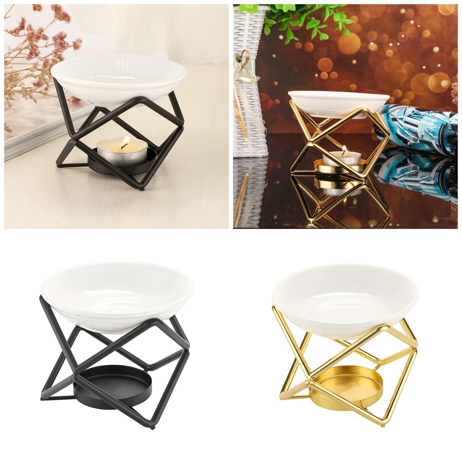 kominek do aromaterapii, Pusty metalowy świecznik na podgrzewacze, ceramika, aromaterapia, dyfuzor, dekoracja do domu i biura, stojak(Gold)
