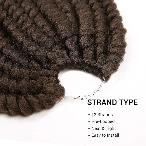 Miniatura 3 de AU-THEN-TIC Cabello senegalés Jumbo de ganchillo de 12 pulgadas, paquete de 6, extensiones sintéticas para estilos Habana y Mambo Twist, (4, marrón