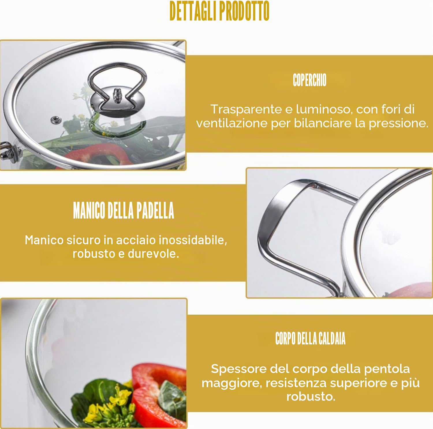 Pentola in vetro trasparente con coperchio, 5,5 l, resistente al calore, con manici in acciaio inox, pentola per cuocere a fuoco lento per pasta, pasta, zuppa, latte, 30,5 x 20,3 cm