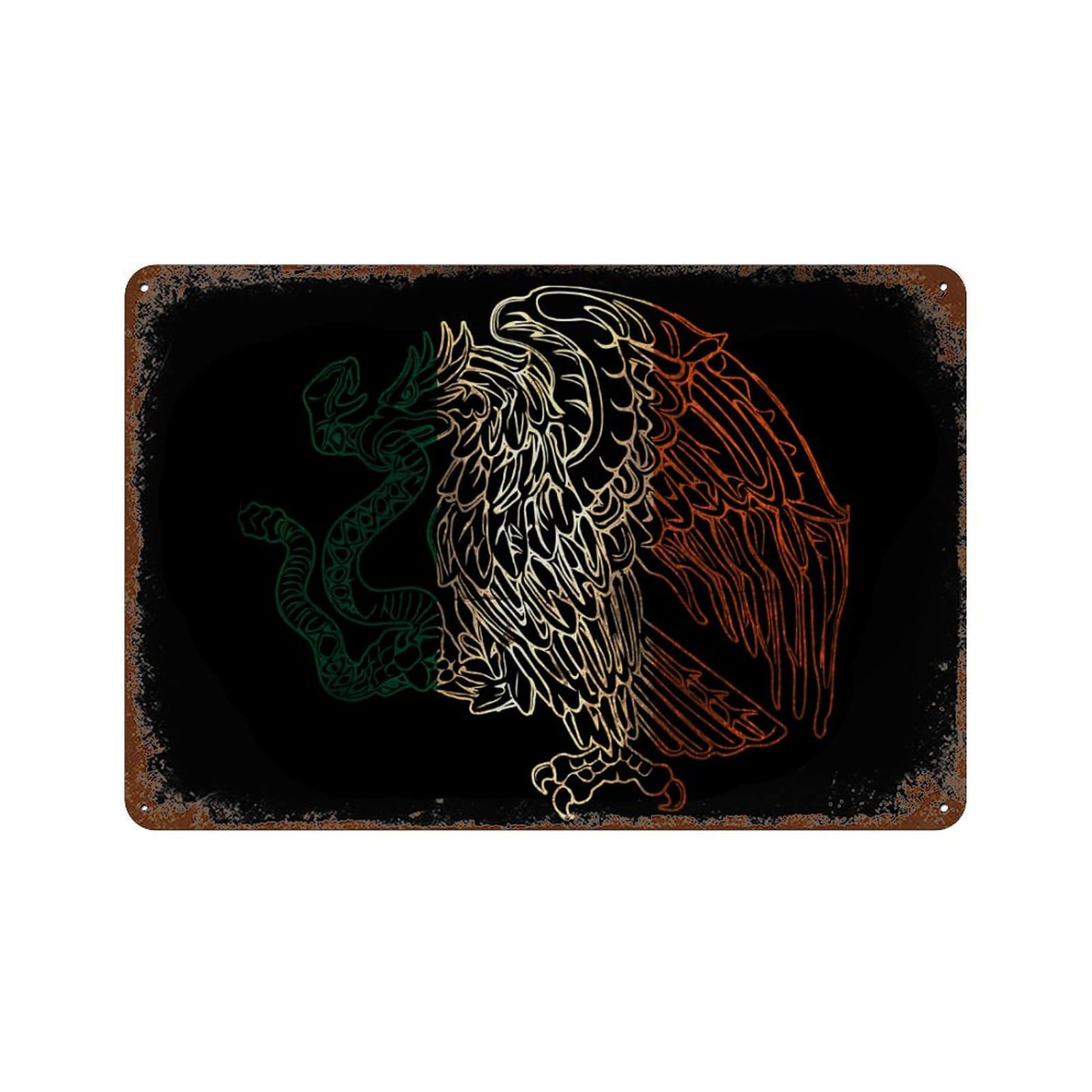 KWQDOZF Mexican Eagle 3 Theme Metal Tin Sign,Vintage Iron Hanging Plate Horizontal with Rust Poster Wall Decor 8x12inch