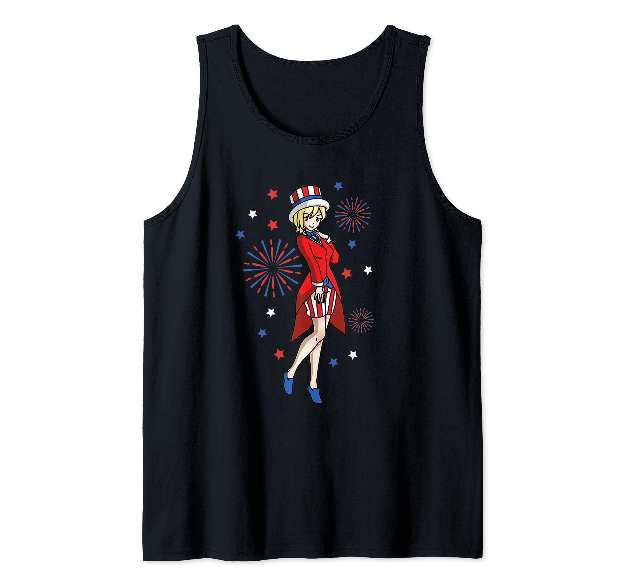 America Happy 4th of July Independence Day Anime Girl Tank Top