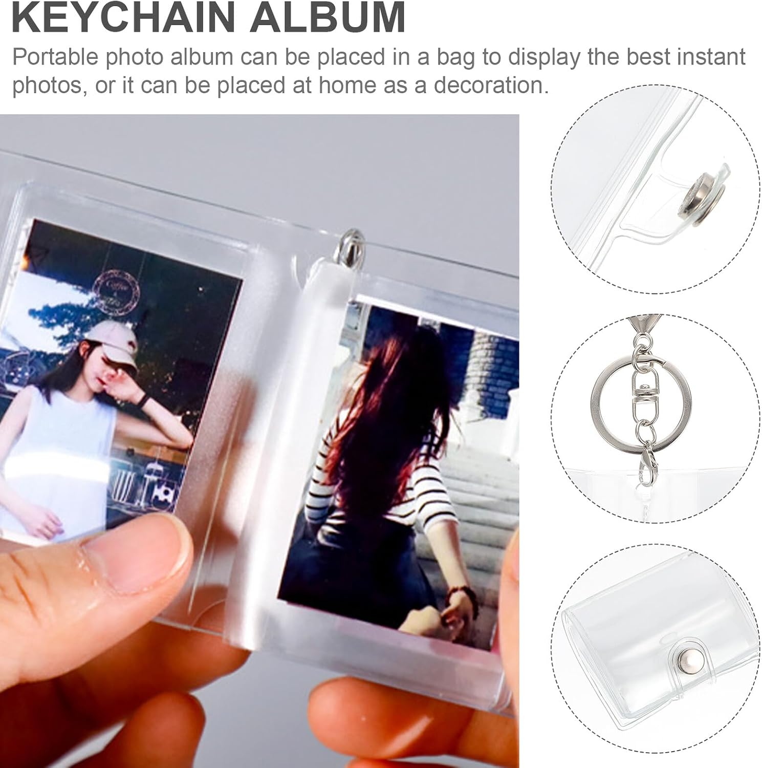 Beavorty 2pcs Mini Photo Album Keychain Set Small Insert Photo Holder with 1-inch 2-inch Slots for Valentine Wedding Accessories