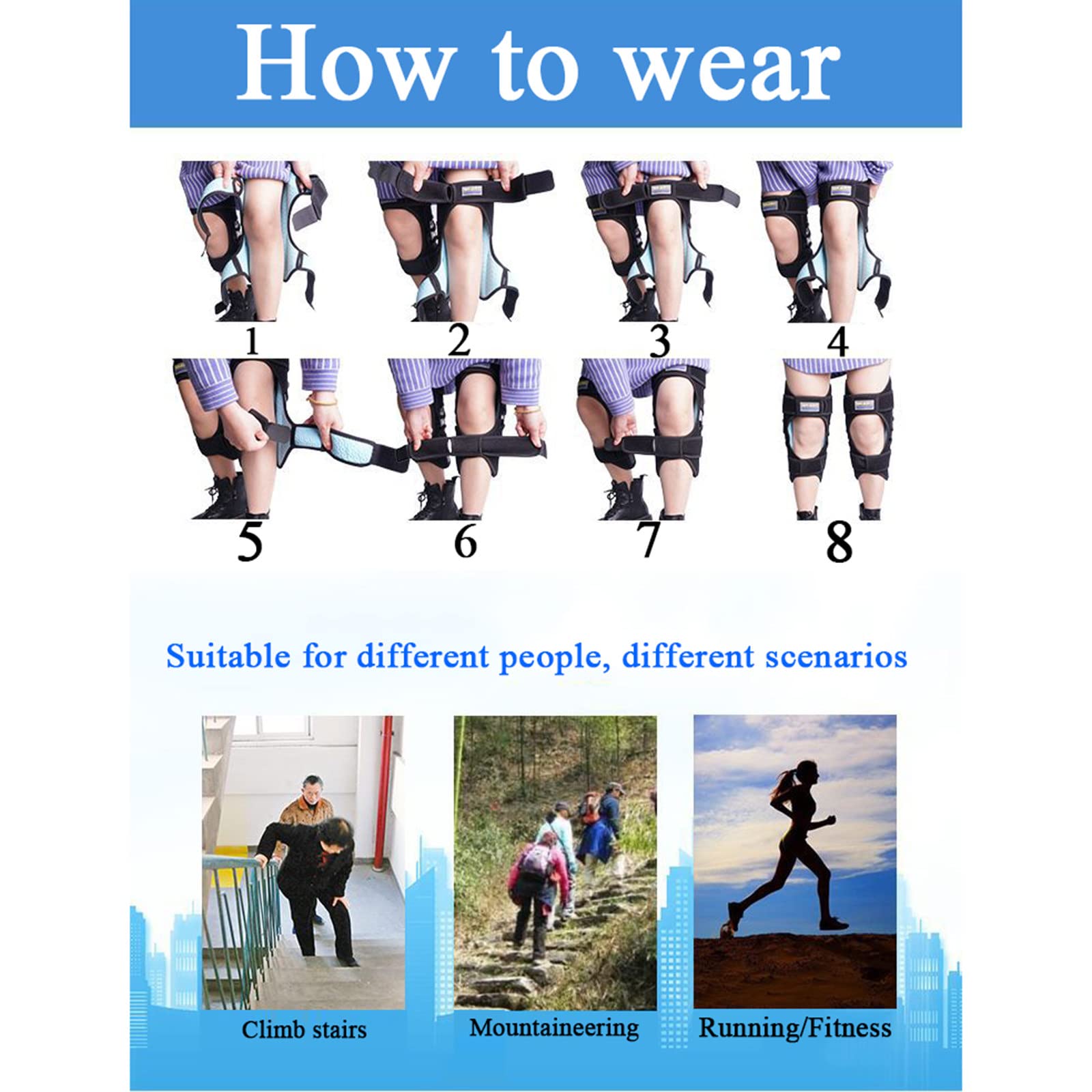 Kniebandage mit seitlichen Stabilisatoren für Knieschmerzen, Knie-Booster, verstellbare Dekompressions-Kniestützen für Treppensteigen, Bergsteigen, Sport und schwere Arbeitshandhabung (2er-Pack),Black