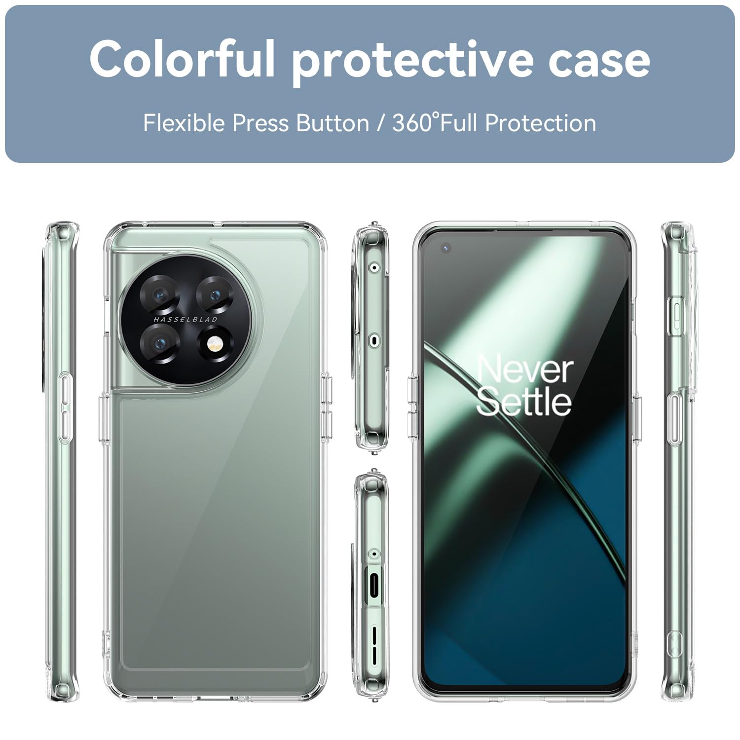 Custodia Trasparente MOJIA Per OnePlus 11, Retro In Acrilico PMMA E Bordo In TPU Morbido, Ultra Sottile, Blu - 4