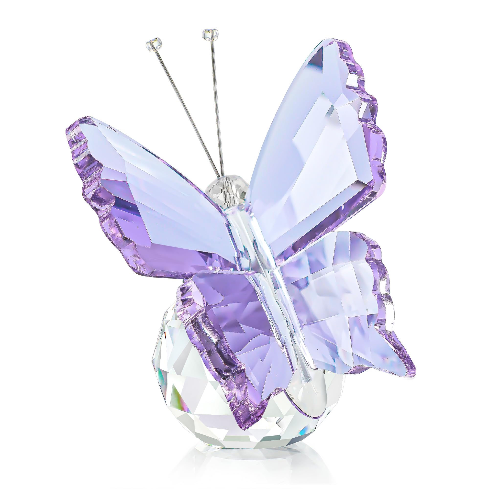 H&D HYALINE & DORA Purple Crystal Butterfly Figurine with Crystal Ball Base for Collectibles Gifts for Women