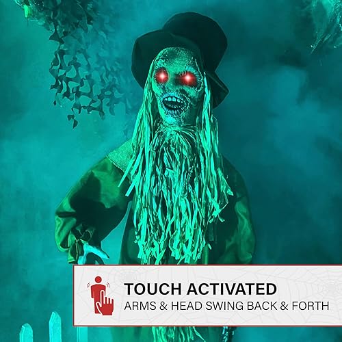 Miniatura 6 de Haunted Hill Farm Lifesize - Espantapájaros animatrónico aterrador con luces activadas por tacto y sonido, funciona con pilas, decoración