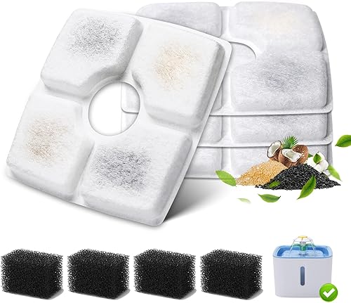 Miniatura 9 de Paquete de 8 filtros de repuesto para fuente de agua para gatos y 8 esponjas de prefiltro para fuente de agua cuadrada de 84 oz2.5 L, dispensador