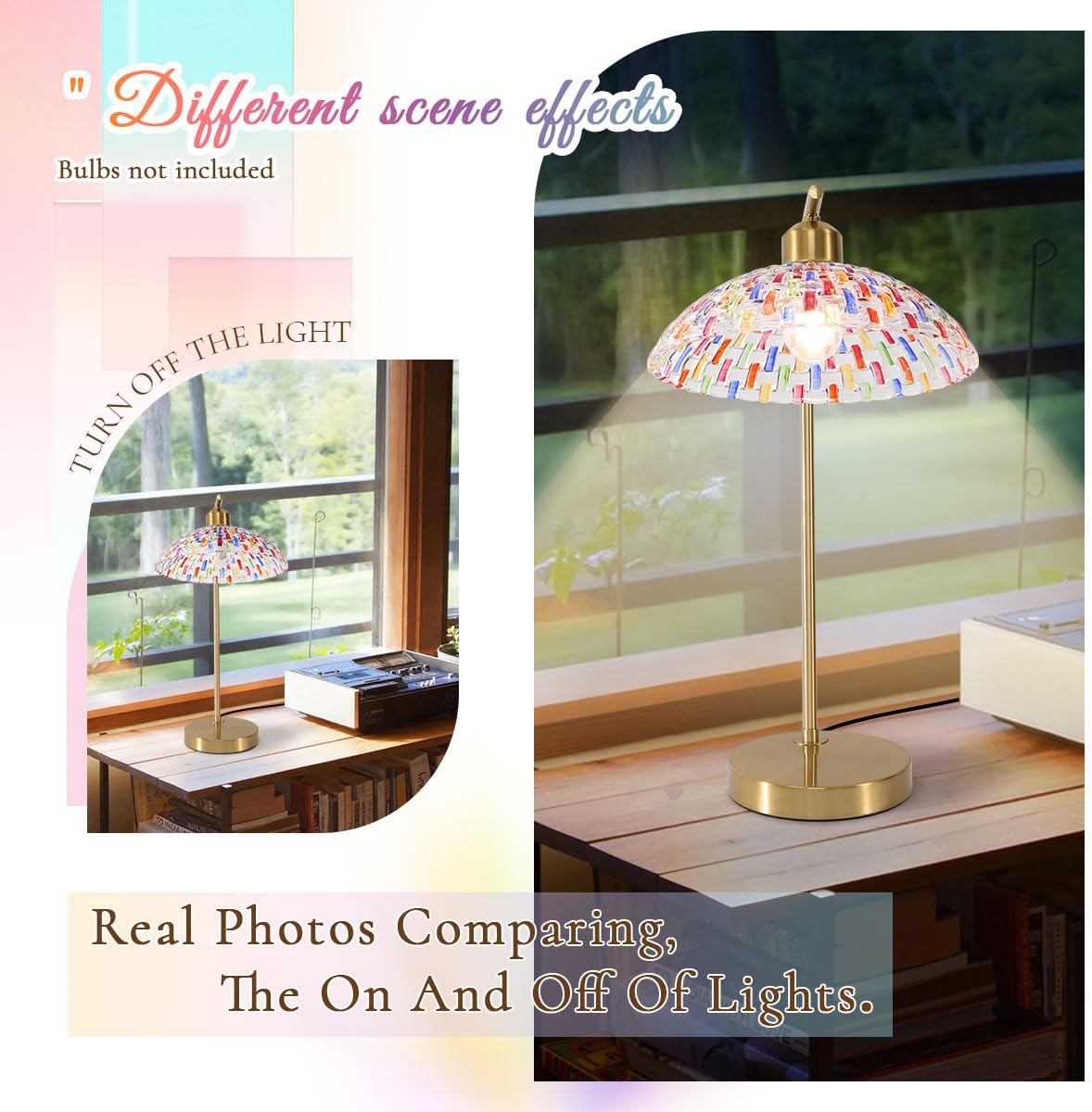 Mid Century Modern Table lamp Gold Desk lamp Boho Tall Table Lamps Touch Table lamp Glass Table Light nightstand Lamps for end Table Bedroom Living Room Office