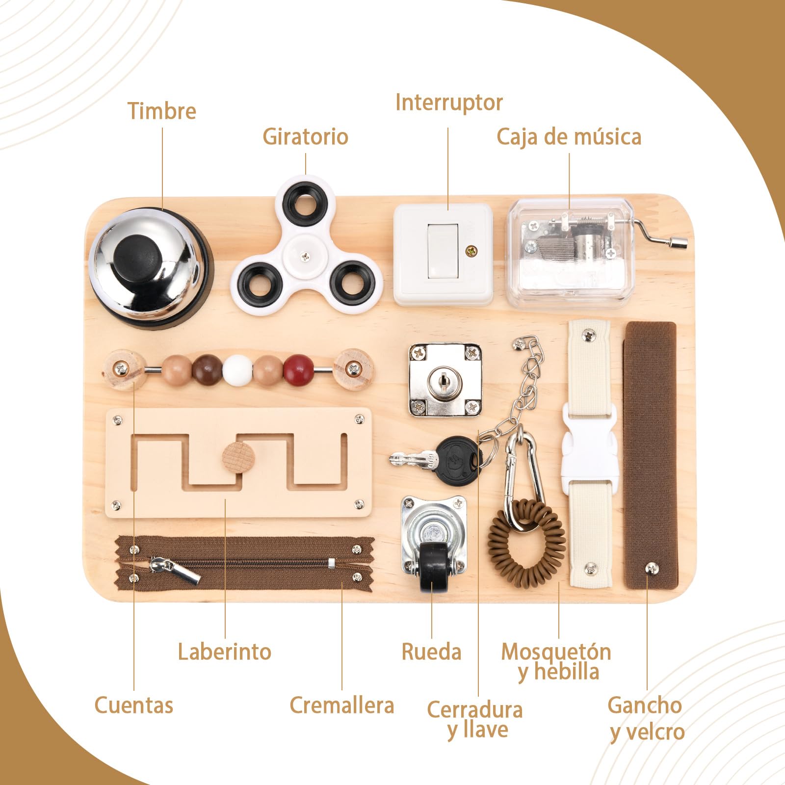 Potatomato Busy Board Montessori para Adultos -Tabla de Ejercicios multisensorial para Personas Mayores: motricidad, concentración y Memoria TDAH - Juego de Viaje y Regalo Ideal