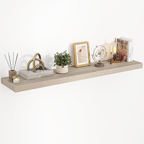 Miniatura 34 de Estantes flotantes de 24 pulgadas, con textura 3D de veta de madera, estantes flotantes de pared de 24"x9.25"x1.5" de profundidad, estantes de Roble