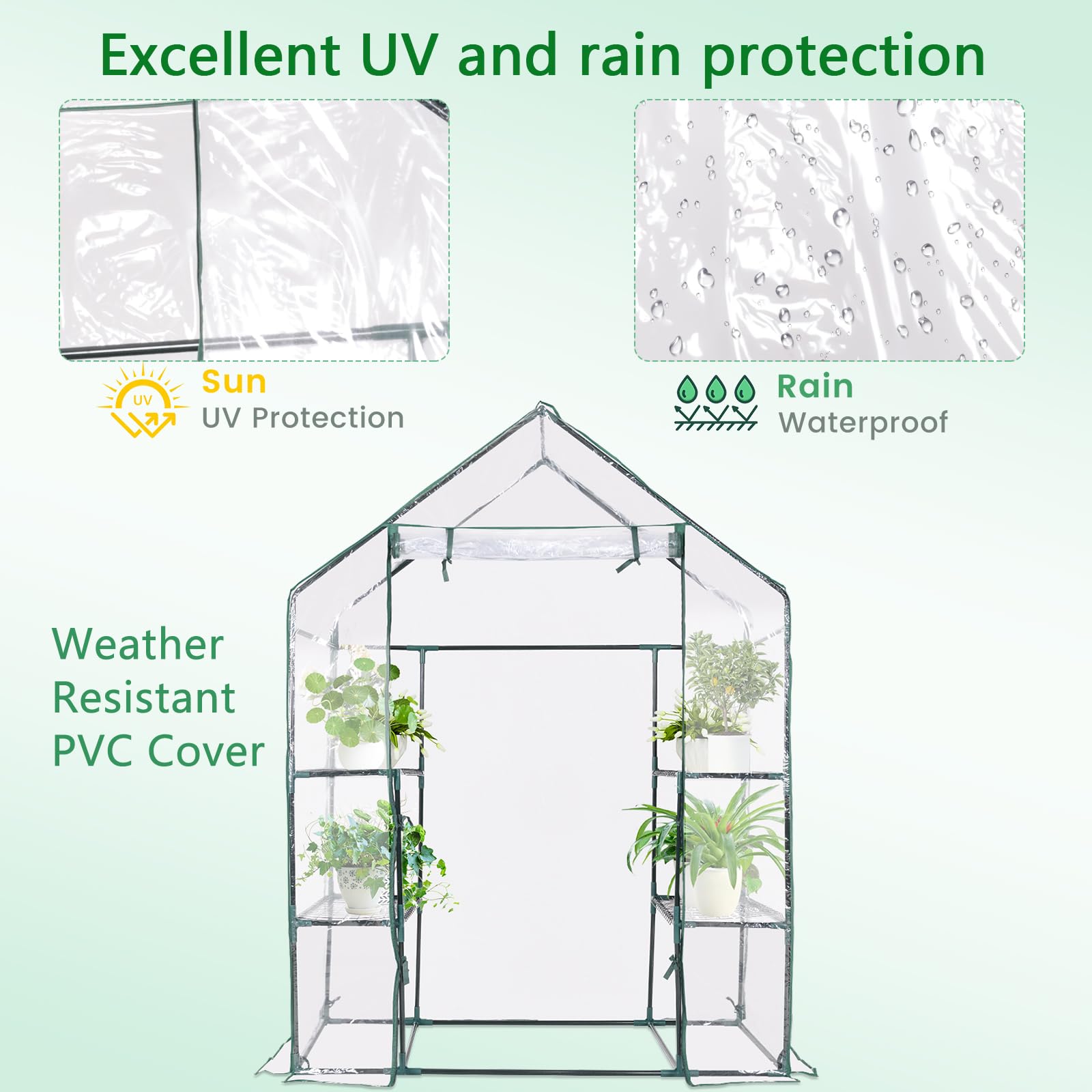Serre De Jardin Murale 3 Portes HOMASIS – 180x52x190 Cm – Aluminium Et Polycarbonate 4 Mm – 3 étagères Et 2 Lucarnes