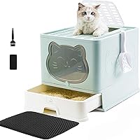 Vista 17 de Fully Enclosed Cat Litter Box with Lid, Foldable Extra Large Cat Toilet, Drawer Type Litter Tray with Plastic Scoop, Suitable for Cats Under