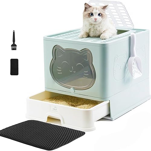 Miniatura 17 de Fully Enclosed Cat Litter Box with Lid, Foldable Extra Large Cat Toilet, Drawer Type Litter Tray with Plastic Scoop, Suitable for Cats Under