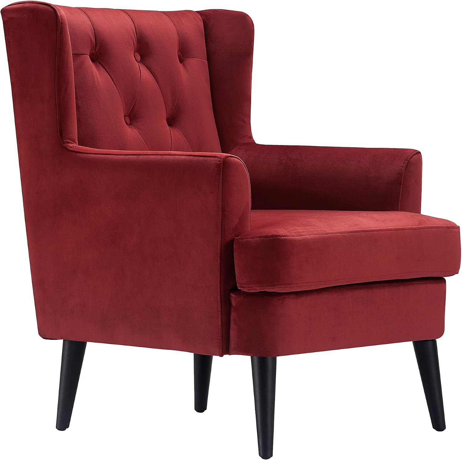Elle Decor Celeste Tufted Velvet Accent Chair, Mid-Century Upholstered Armchair, Modern Wingback with Button Tufting Backrest, Durable Hardwood Construction, Burgundy Red