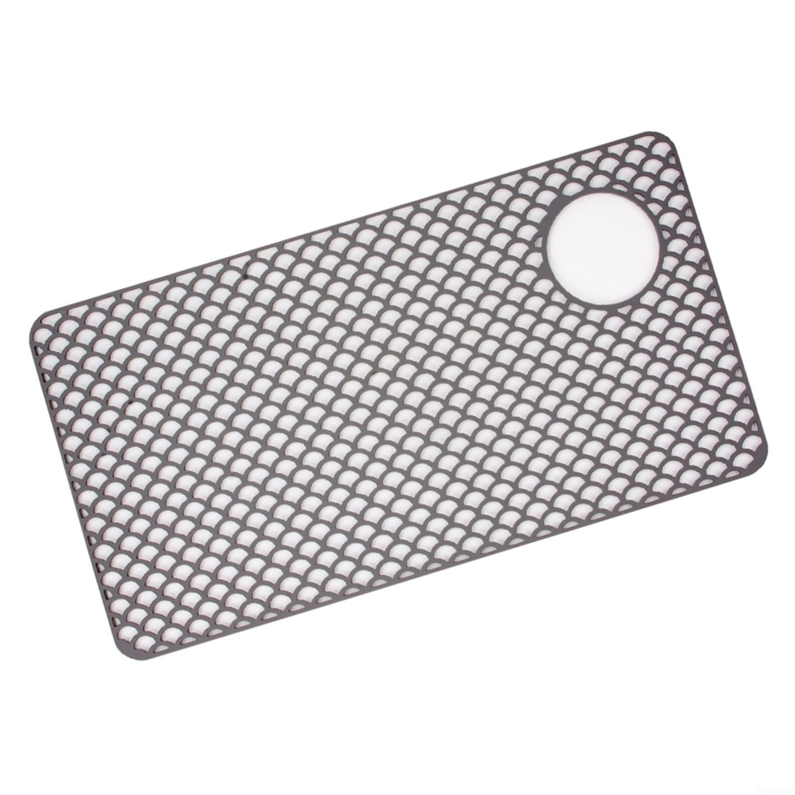 AIKEOU Silicone Sink Mat for Kitchen, 72x38cm Non-Slip Protector Grid, with Drain Hole, Heat Resistant Bottom Liner, for Centre Drain Sinks, Dishwasher Safe,Gray