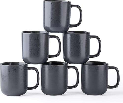 AmorArc Juego de 6 tazas de café de 14 onzas, tazas de café de cerámica con mango grande y borde ondulado para café con leche, chocolate caliente,