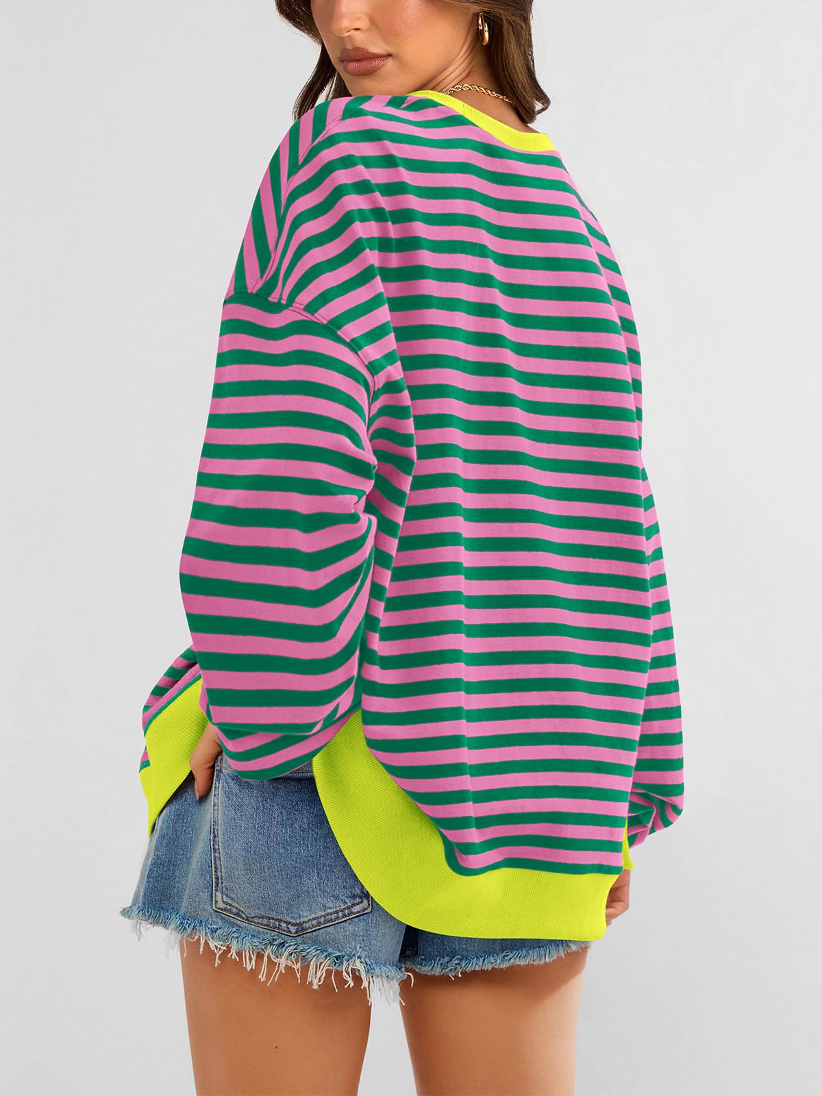 PRETTYGARDEN Damen Striped Oversized Sweatshirt for Women Sweatshirt (1er Pack)