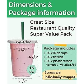 Aatriet [50 Sets] 16 oz Clear Plastic Cups with Lids and STRAWS, Disposable Party Cups for To Go Iced Coffee Cold Drinks, Smoothie, Juice, Parfait, Frappuccino, Milkshake. No Leaking Fruit Cup