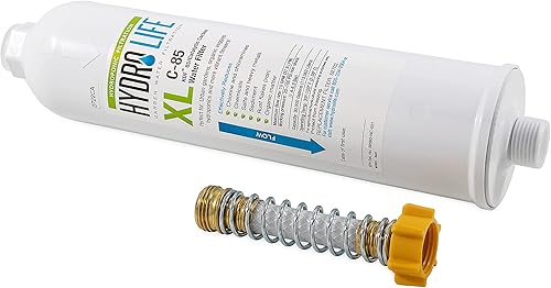 Hydro Life Camco 52702 Hydroponics C-85 XL - Filtro de manguera en línea con protector de manguera flexible, promueve el crecimiento saludable de