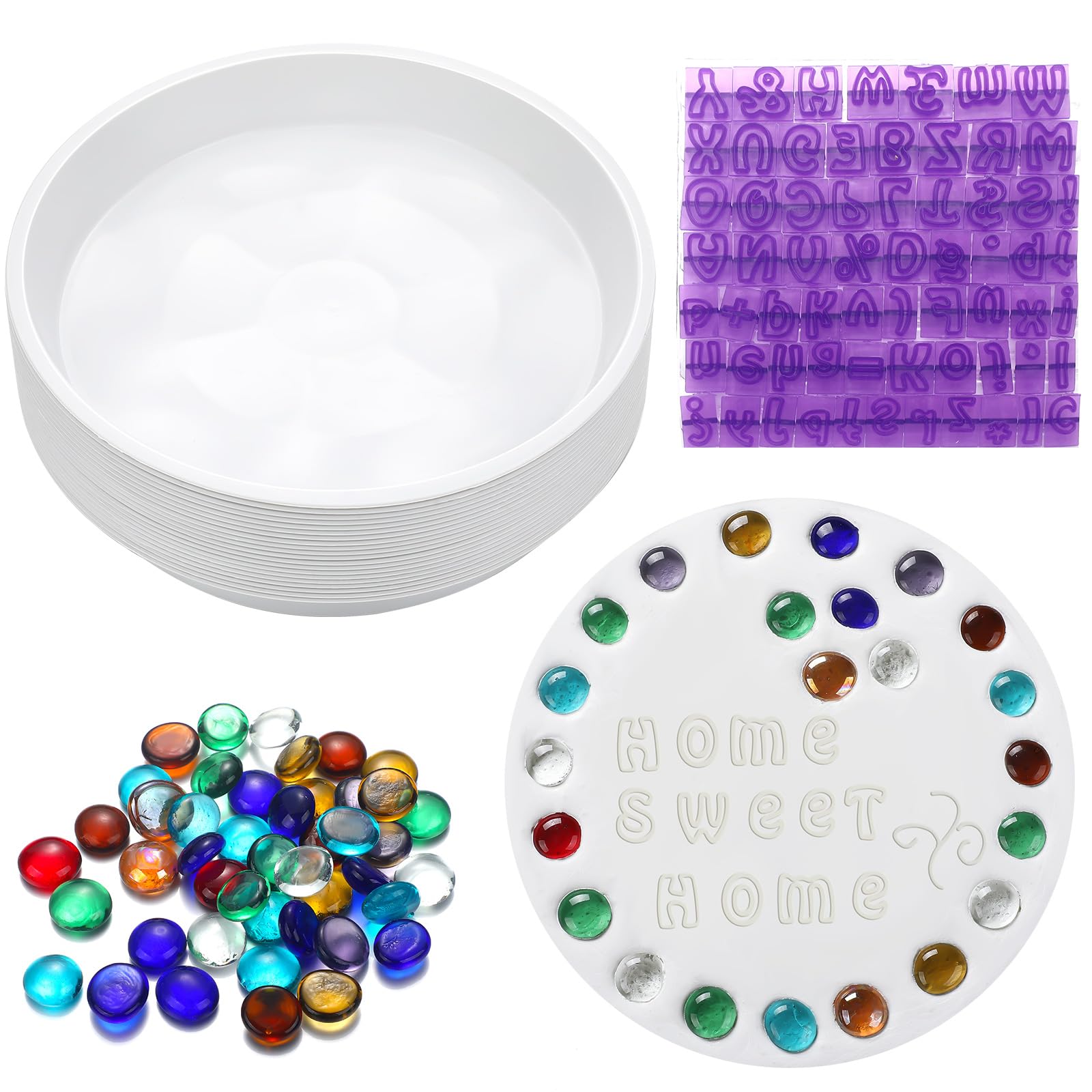 LOYIM Stepping Stone Kit Include Concrete Mold Mosaic Tiles and Letters Numbers Stamps DIY Craft Art Make Your Garden Stepping Stone for Family Garden Outdoor Decorative, No Include Concrete Mix