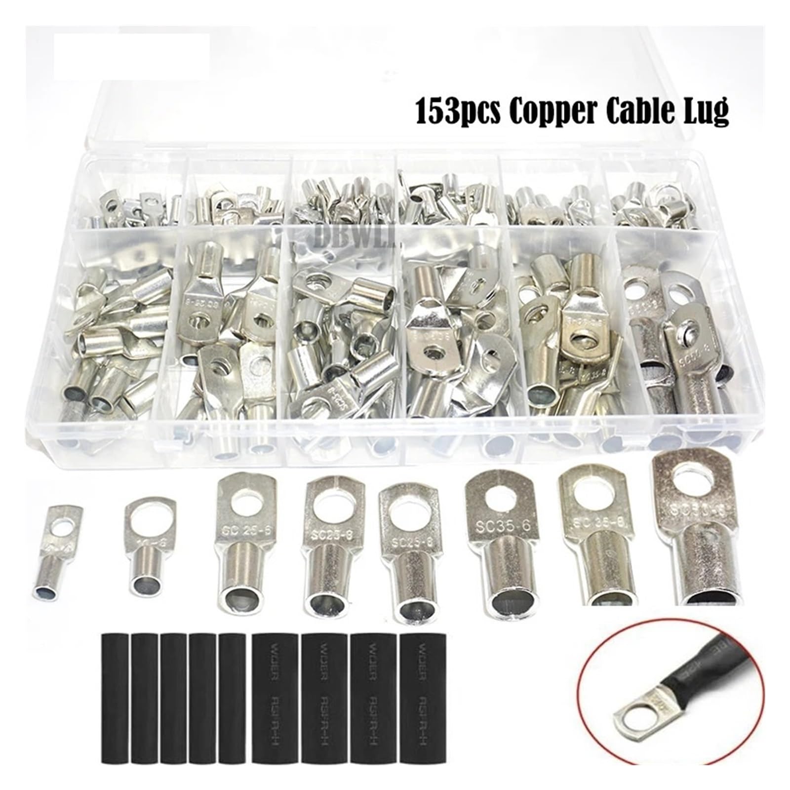 153 terminales de anillo SC, terminales de tubo de cobre estañado, sello de terminal, conectores de cable de batería, cable engarzado SC16-6 SC25-6 SC35-6 SC50-8