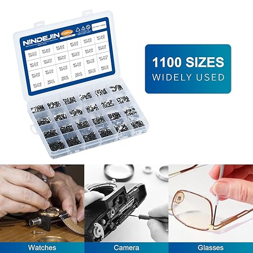 Vista 13 de NINDEJIN Phillips - Juego surtido de 450 tornillos en miniatura, cabeza plana M2.3, M2.6, M3, piezas avellanadas, juego surtido de piezas de Negro