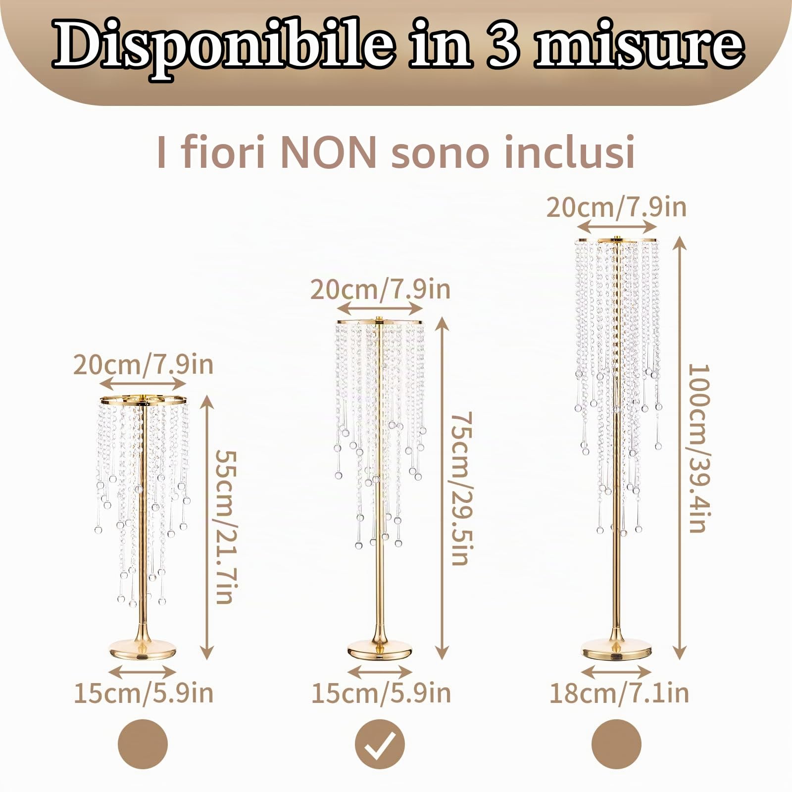 Sziqiq 75cm Alto Vaso Centrotavola per Fiori - 2 Pezzi Centrotavola per Matrimonio in Metallo Dorato per Guinzagli Stradali da Pavimento Per Eventi Battesimo Festa Matrimonio Ricevimento