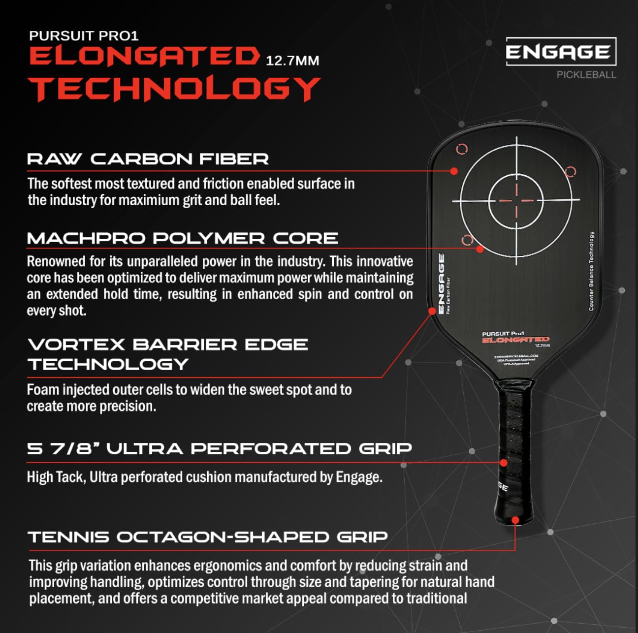 Amazon.com : Engage Pursuit Pro1 Pickleball Paddle | Raw Carbon
