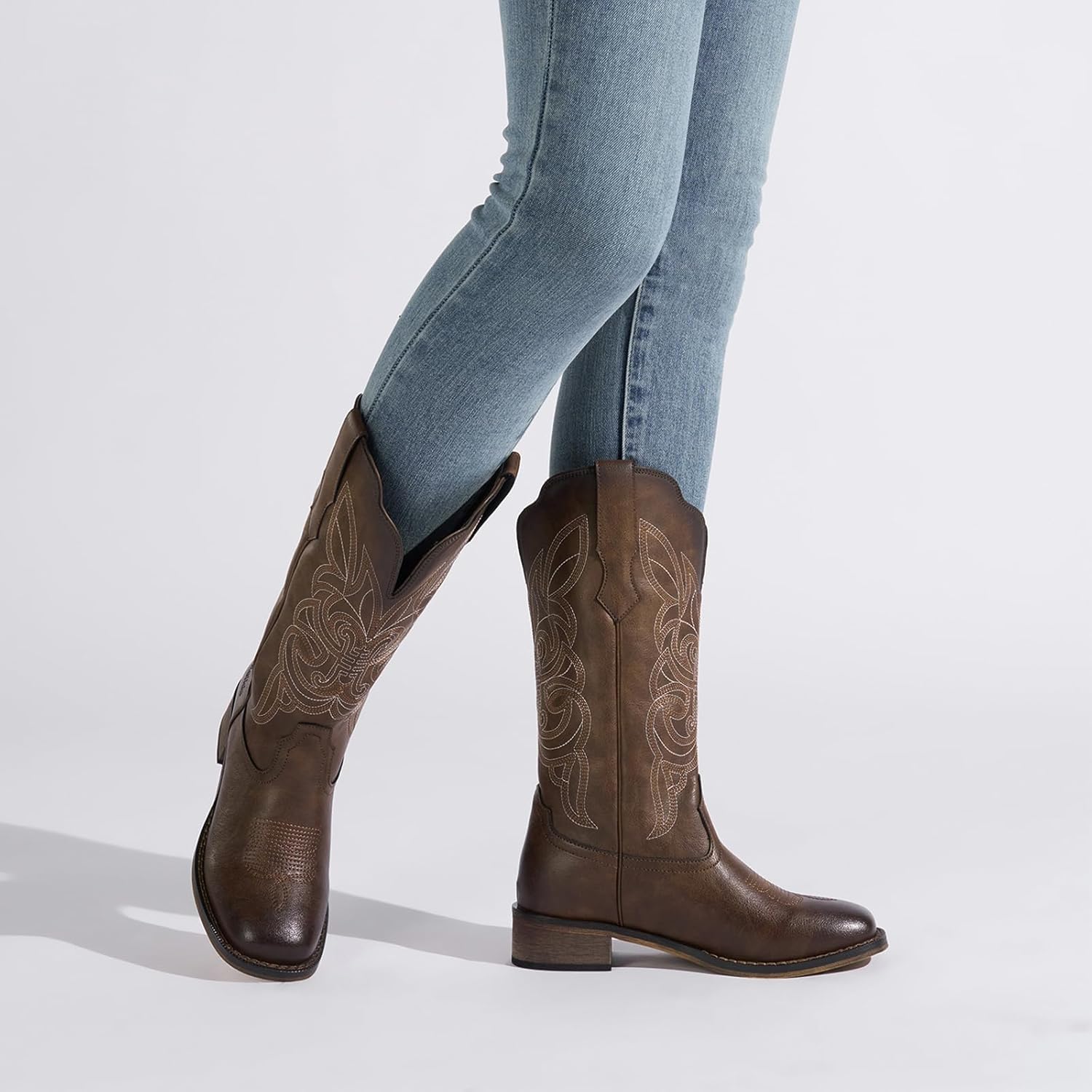 Rollda Cowgirl Boots Cowboy Boots for Women Square Toe Mid Calf Western Boots Ladies Fashion Boots with Chunky Heel - Image 4