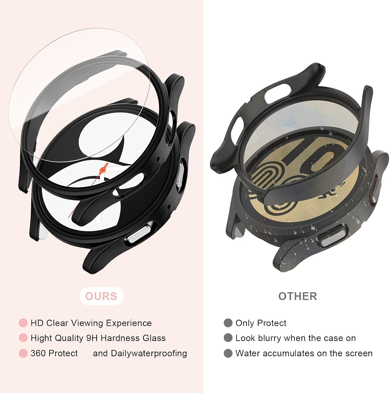 JZK [2+3] Pack Screen Protector for Samsung Galaxy Watch 5/Galaxy Watch 4 40mm, Hard PC Protective Bumper Case + Tempered Glass Screen Protector Film for Galaxy Watch 5/4 40mm Accessories,Black+Black