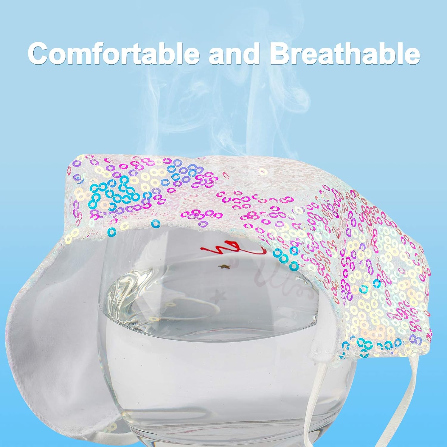 Fashion Face Mask Iridescent Magic Silver Glitter Sequin Reusable, Adjustable Elastic Earloop Sparkle 3D Metallic Reflection Holographic Laser Color-Change Washable Breathable