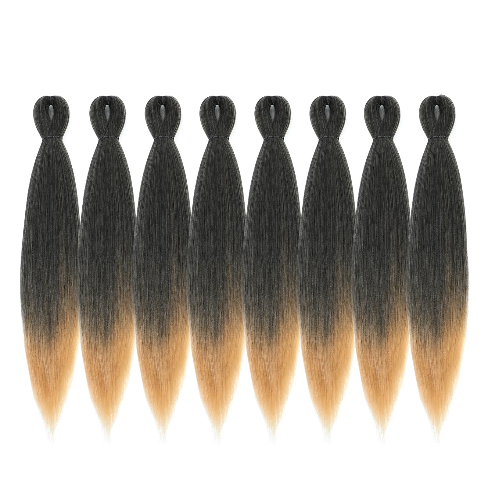 Pelo trenzado preestirado – 24 pulgadas, 8 paquetes de cabello trenzado largo rubio degradado para trenzas torcidas o de caja, extensiones de cabello sintético Yaki con ajuste de agua caliente