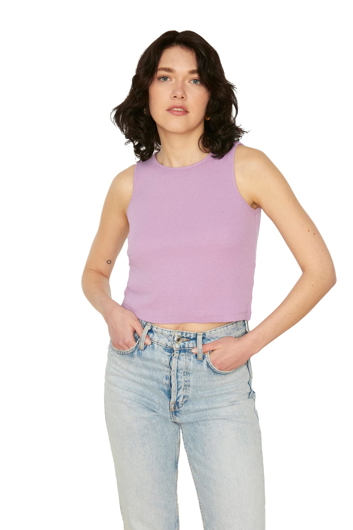 Trendyol Damen Lila Angriff Gestrickter Athlet T Shirt, L Eu