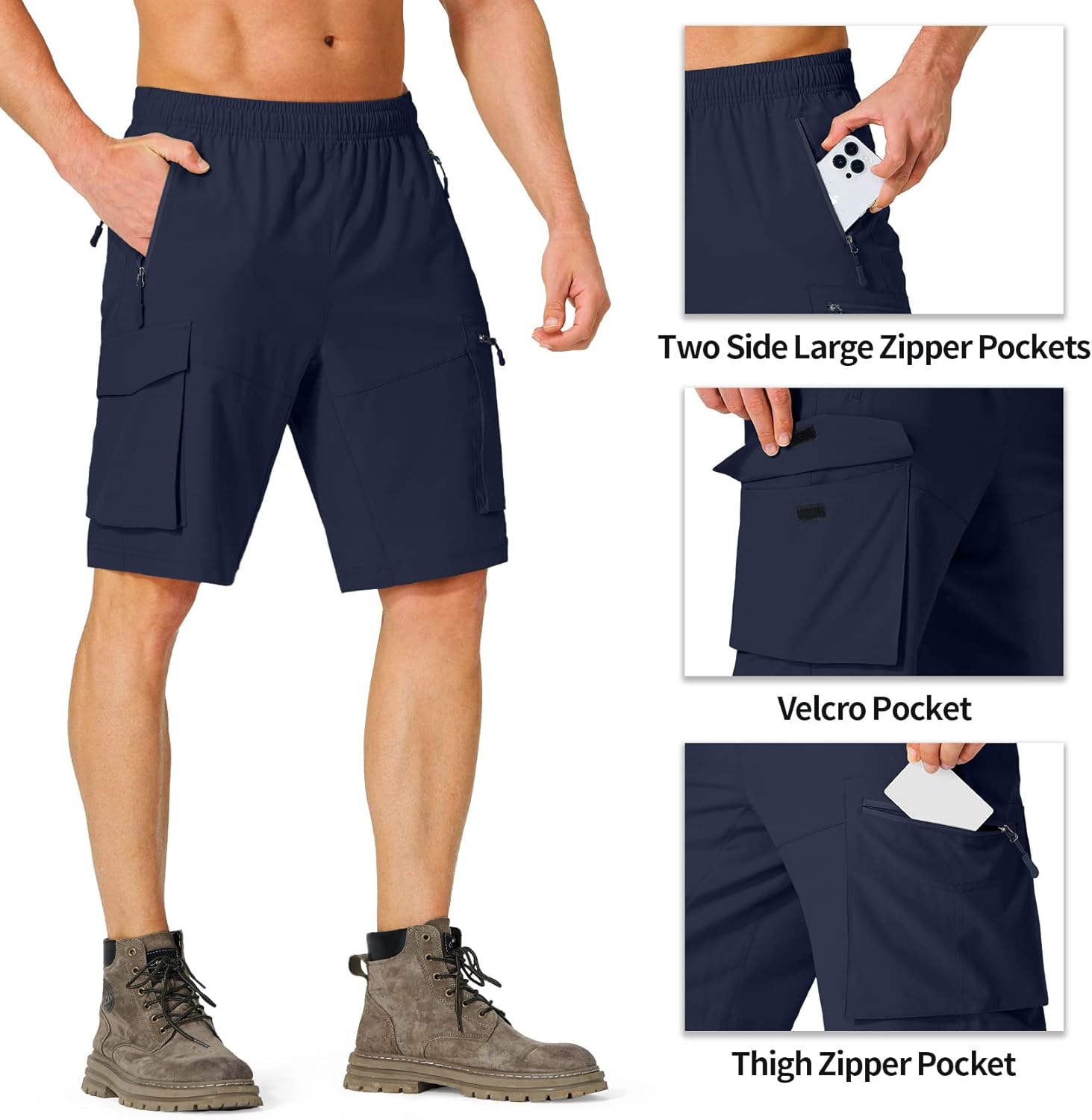 Men's Hiking Cargo Shorts Quick Dry Lightweight Summer Travel Shorts with Zipper Pockets for Camping Fishing Golf - Image 4