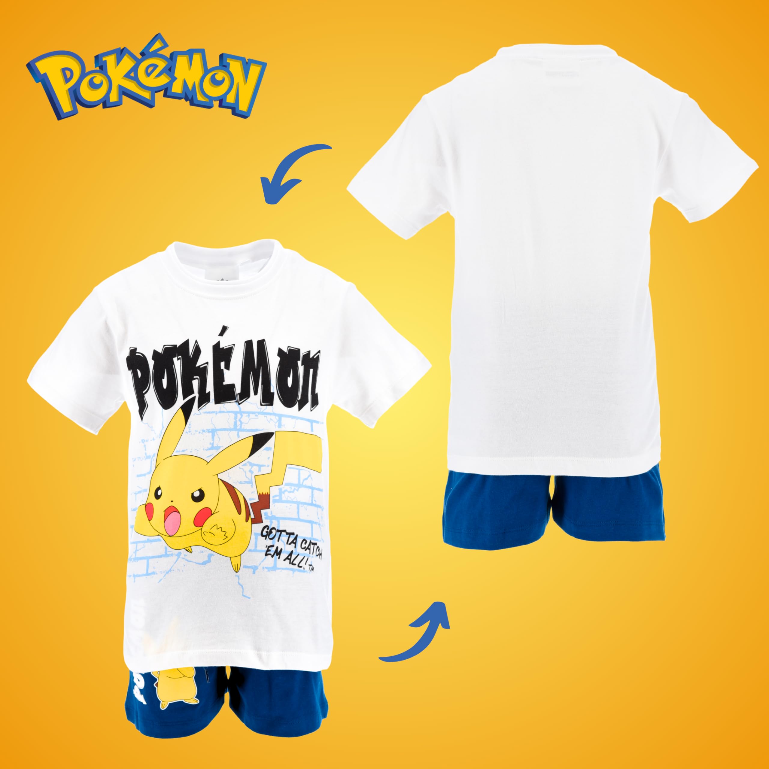 Pokemon Pijamas Niños Pikachu Camiseta Pantalón Corto Conjunto 2 Piezas Tallas 6-12 Años