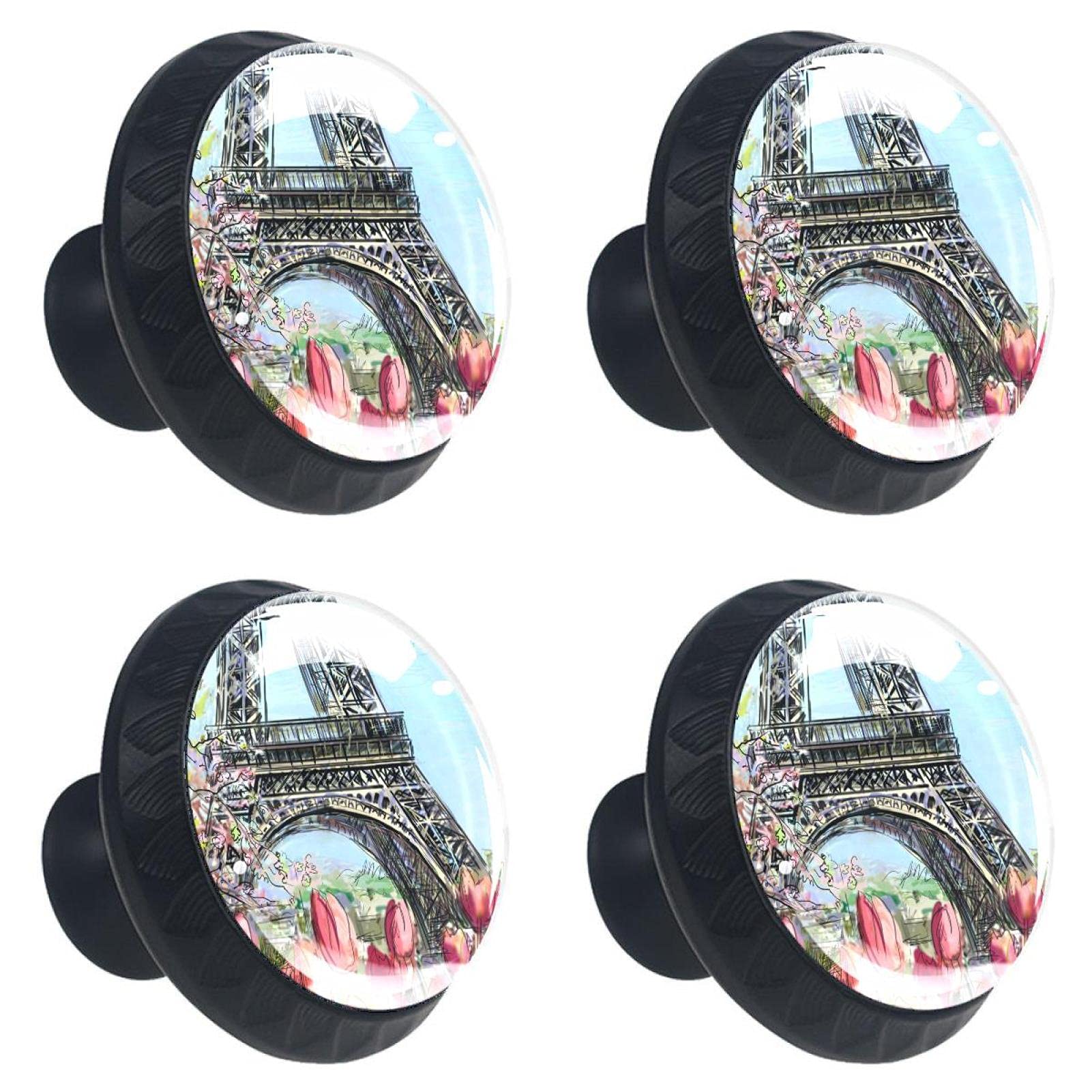 Boutons de meuble en verre motif Tour Eiffel au design raffiné et éclatant