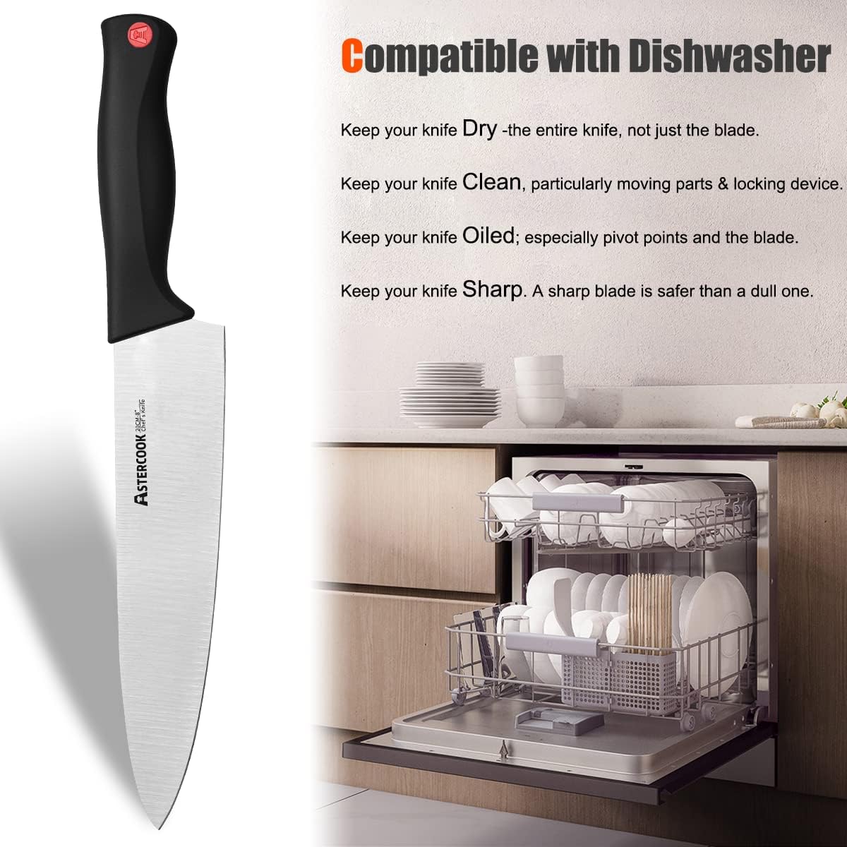 Knife Set, Astercook 24 Pcs Kitchen Knife Set with Blade Guards, Stainless Steel Chef Knife Set & 6 Pcs Steak Knives