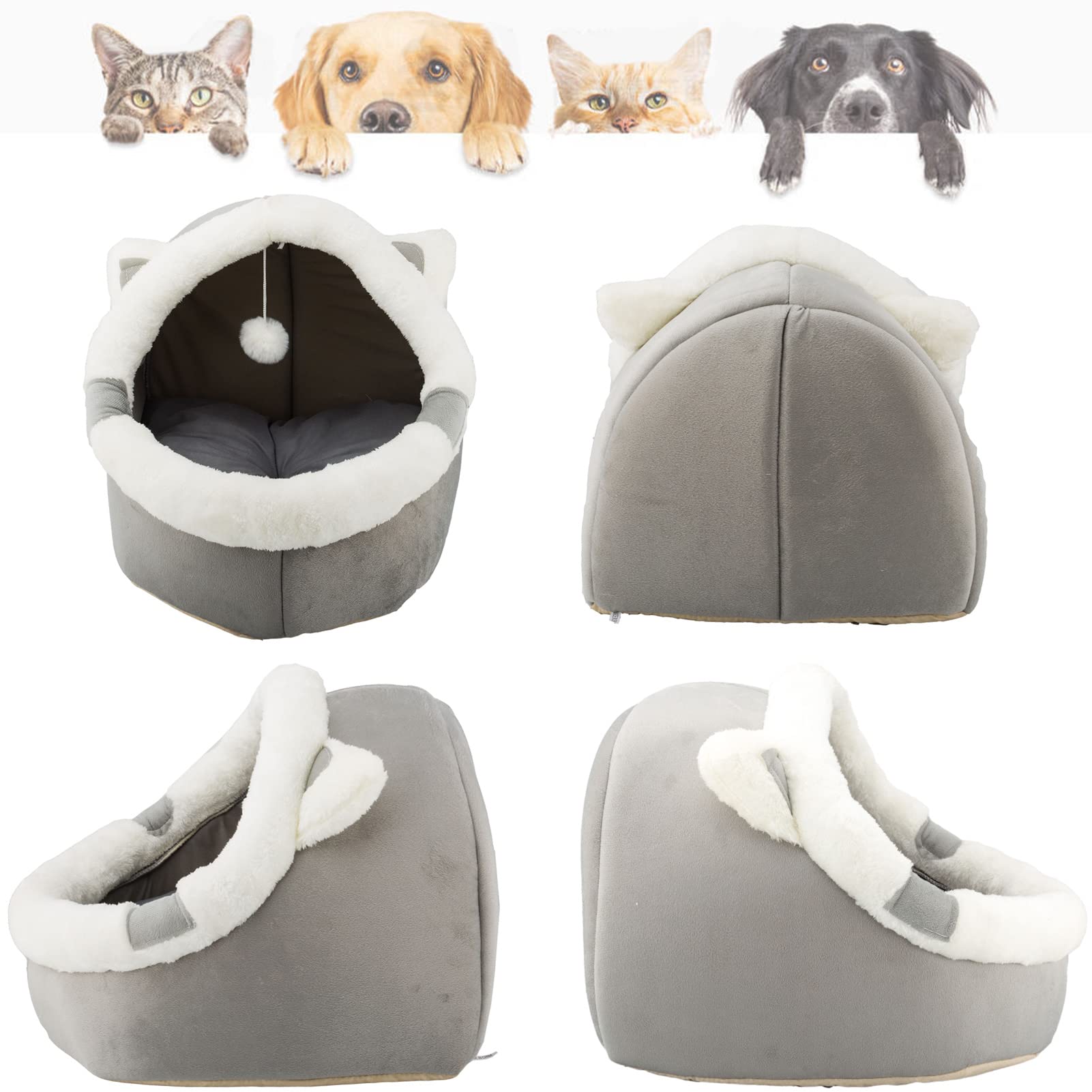 Camas para Gatos para Interiores con Juguete Colgante, Cama pequeña para Perros Antideslizante, Tienda de campaña para Gatitos, Almohada Acolchada extraíble,Ideales para Gatos y Cachorros o Conejos