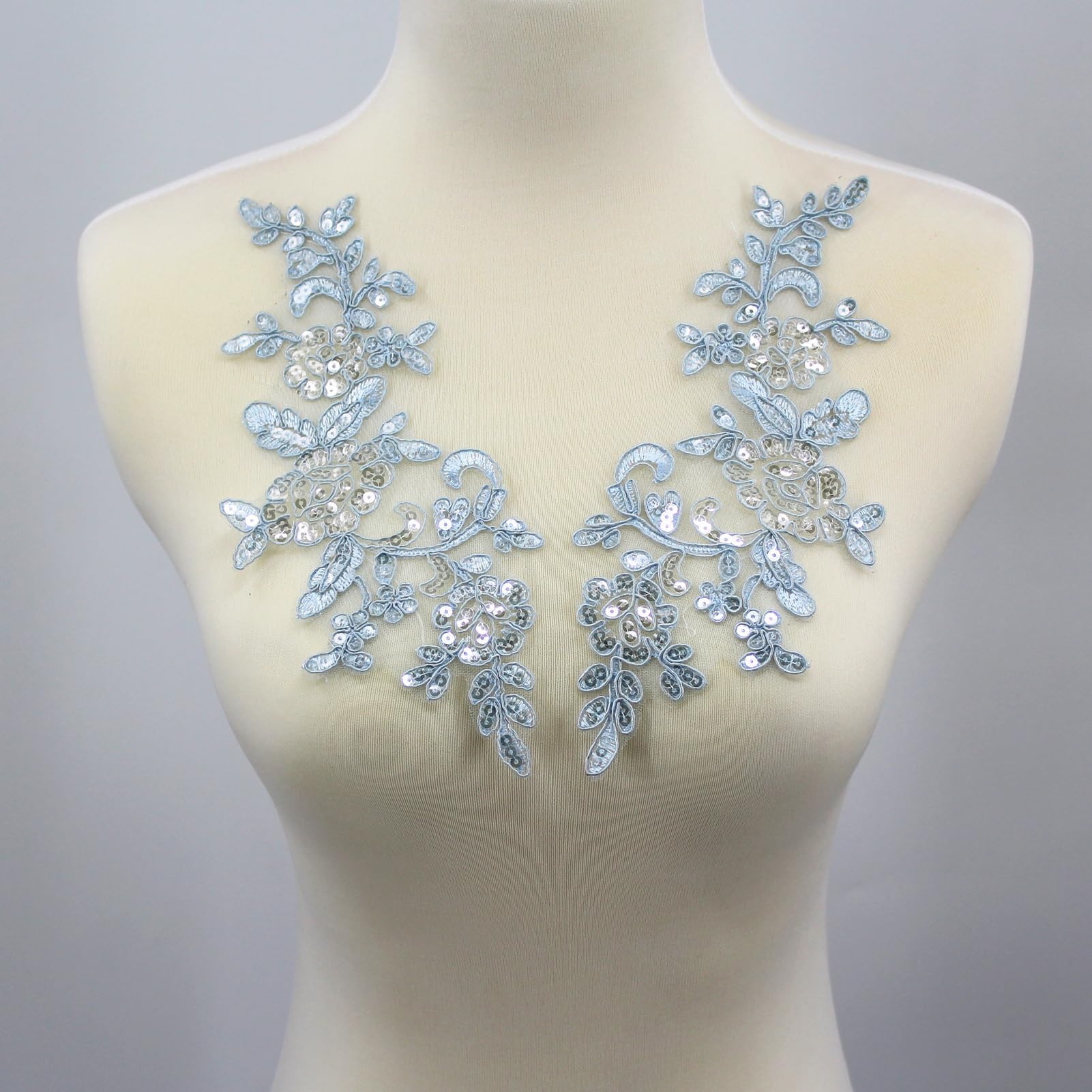 Lace Appliques 3D Beaded Flower Sequence Lace Applique Motif Sewing Bridal Wedding 3in1 20cmx72cm Rhinestone Applique