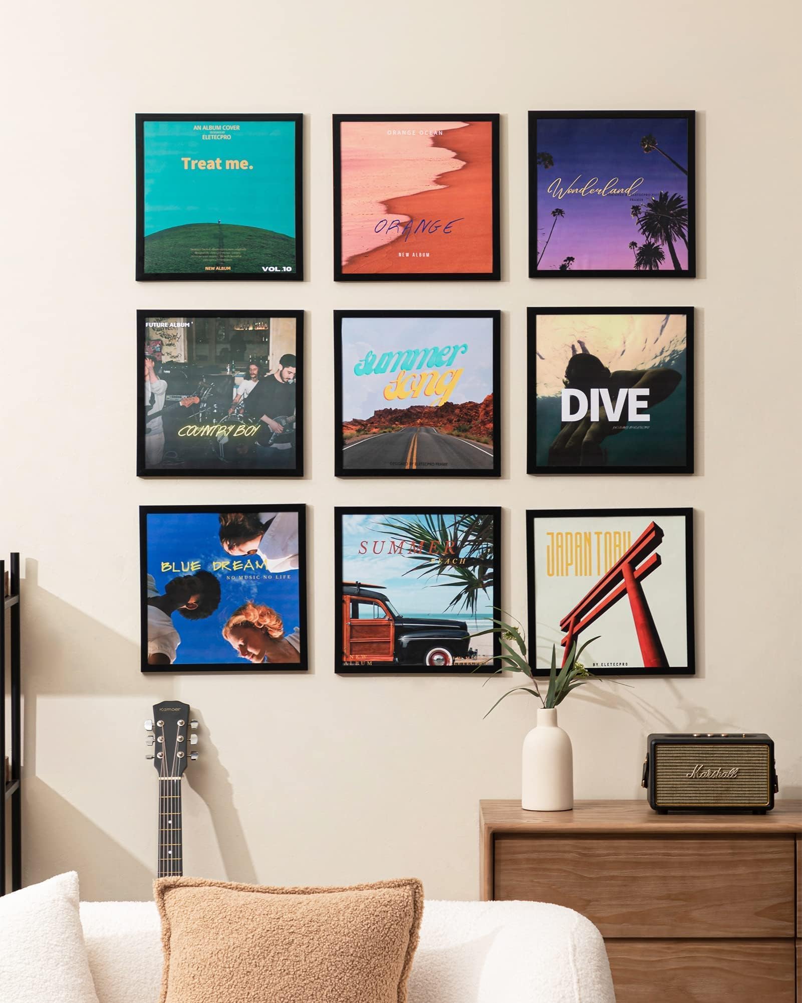 eletecpro Cornice nera per dischi, robusta e leggera, in PVC, realizzata per esporre dischi in vinile, decorazione moderna da parete, facile da appendere, adatta a copertine LP da 30,5 x 30,5 cm,