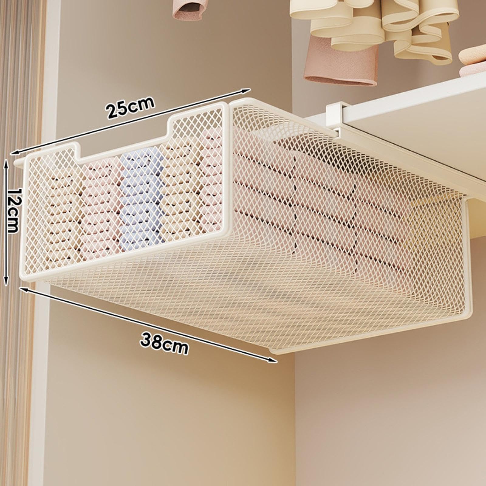 Baoblaze Unterwäsche-Organizer, zum Verschieben unter Regal, Aufbewahrungs-Organizer aus Eisen, Mehrzweck-Aufbewahrungskorb für Badezimmer, Taschentücher, Weiß